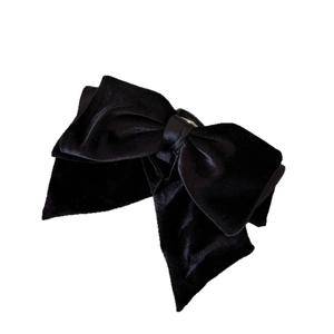 Elegant black velvet double bow hair clip with luxury metal fastener for women