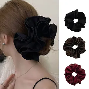 Large Velvet Scrunchies Vintage Pleated 4-Layer Hair Ties For Bun Ponytail Women Elegant Hair Accessories
