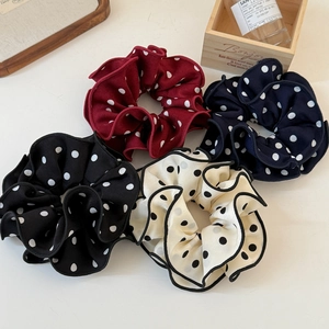 Elegant Polka Dot Scrunchie For Women Pleated Fabric Hair Tie Handmade Korean Style Elastic Hair Band Ponytail Holder Hair Accessories