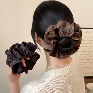 Vintage Striped Pleated Scrunchie Large Elastic Hair Tie Handmade Fabric Ponytail Holder Hair Accessories For Women Daily