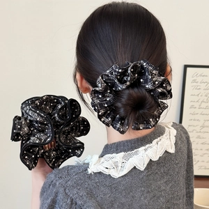 Elegant Black White Plaid Polka Dot Fabric Scrunchies Multi Layered Hair Ties For Women Girls Fashion Hair Accessories
