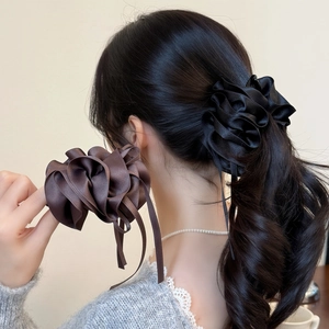 Élégante Pince Banane Nœud en Satin Plissé Ruban Fait à la Main Tissu Épingle à Cheveux Queue de Cheval Accessoires Cheveux Femme