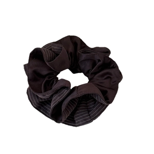Vintage dark coffee striped scrunchie hair tie with premium layered fabric design