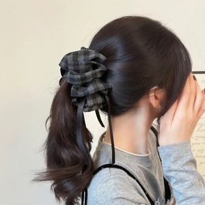 Plaid Fabric Banana Hair Clip Vintage Bow Ribbon Hair Claw Ruffles Hairpin For Women French Style Daily Hair Accessories