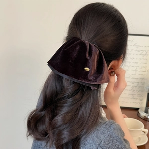Élégante Pince à Cheveux Nœud en Velours Avec Étiquette Métallique Dorée Style Coréen Pince à Griffe Luxe pour Femme Accessoires