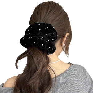 Elegant black velvet heart print oversized scrunchie for women hair styling
