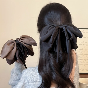 French Style Satin Bow Hair Clip For Women Back Of Head Fluffy Large Hair Claw Ponytail Clip Elegant Ribbon Accessory