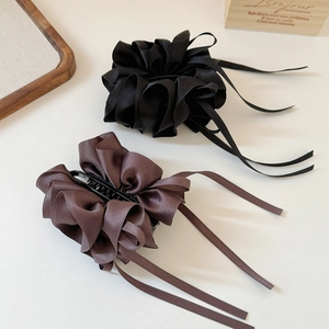Grandes pinces à cheveux élégantes avec nœuds en satin et rubans en noir et marron