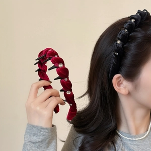 Elegant Velvet Twisted Braided Headband For Women With Rhinestones Non Slip Toothed Hair Band Vintage Chic Hair Accessories