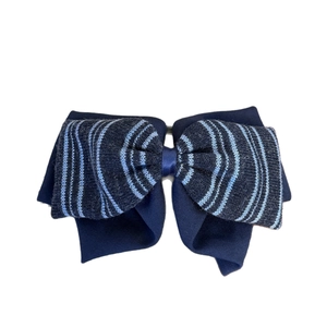 Pince à cheveux à double nœud en tricot rayé bleu marine pour femmes accessoire mode