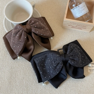 Barrettes à cheveux vintage avec nœuds en tricot à pois et pendentifs en perles
