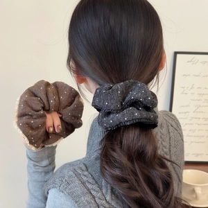 Women Polka Dot Scrunchie Pleated Lace Edge Knitted Plush Hair Tie Autumn Winter Korean Sweet Hair Rope Accessories