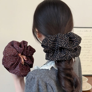 Vintage Polka Dot Scrunchies For Women Oversized Pleated Hair Ties Korean Style Elastic Fabric Ponytail Holders Fashion Hair Accessories