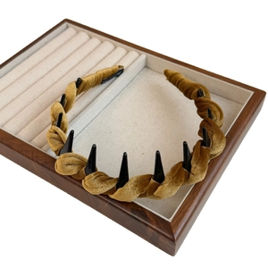 Elegant mustard yellow velvet twisted headband with anti-slip inner teeth for women
