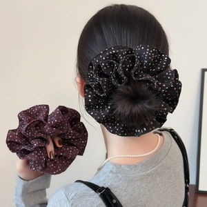 Elegant Polka Dot Scrunchies Large Pleated Hair Ties High Elasticity Vintage Fabric Hair Bands For Bun Hair Accessories