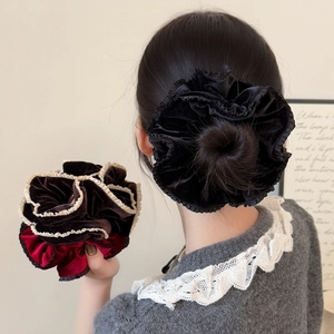 Französisch Vintage Samt Scrunchies Große Haargummis Mit Rüschenkanten Herbst Winter Weiche Elastische Haarbänder Für Damen