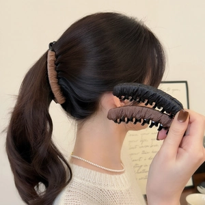 Elegant Fabric Wrapped Banana Hair Clip Pleated Vertical Horsetail Holder Clip Elegant Solid Color Handmade Hair Accessory For Women