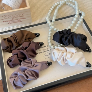 Elegant satin pleated banana hair clips in five earthy tones for high ponytail styling