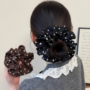 Chouchous Coréens Plissés Double Couche à Pois Rétro Haute Élasticité Grands Élastiques à Cheveux Pour Femmes Accessoires Cheveux