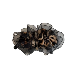 Luxurious leopard print satin and organza banana hair clip with sparkling rhinestones