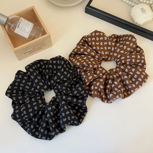 Extra large scrunchies with retro paisley pattern in black and brown chiffon fabric