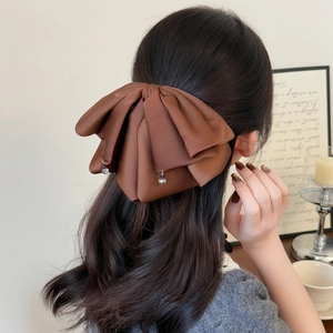 Barrette nœud marron foncé élégante avec pendentif en cristal pour coiffure femme
