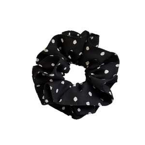 Chouchou rétro noir à pois double épaisseur avec tissu plissé et grande élasticité