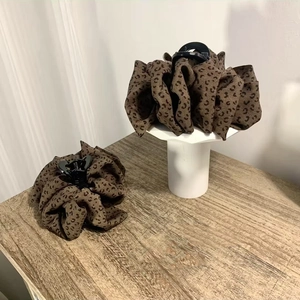 Leopard Checkered Pleated Fabric Wrapped Hair Claw Large Shark Clip Korean Fashion Handmade Puffy Hair Accessory For Women