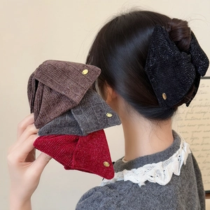 Velvet Glitter Bow Hair Claw Clip For Women Vintage Elegant Sparkly Hair Accessories Winter Large Shark Clip Hairpin