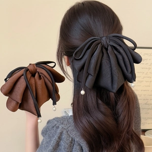 Barrette à Cheveux Nœud en Satin Vintage Avec Gland en Künstliche Perles Grand Clip Queue de Cheval Ruban Élégant Français Femme