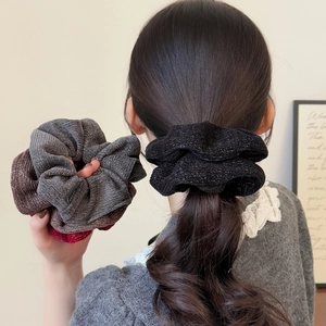 French Style Glitter Knit Fabric Scrunchies For Women Elegant Ruffled Hair Ties Shiny Ponytail Holder Fashion Hair Accessories