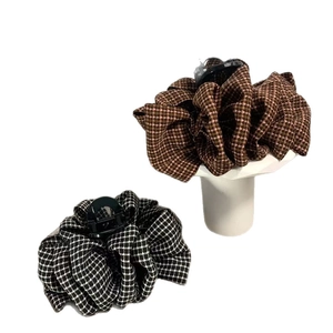 Houndstooth pattern large hair claw clip in brown and black white fabric for women
