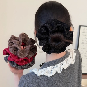 Elegant Glitter Knit Fabric Scrunchies For Women High Elasticity Pleated Hair Ties Ponytail Holder Bun Decoration Hair Accessories