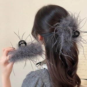 Elegante Pinza Per Capelli In Piuma Stile Francese Per Donna Grande Clip A Squalo Soffice Accessori Per Capelli Alla Moda