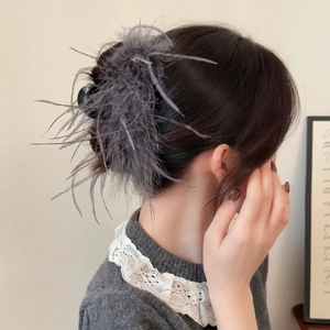 Elegante molletta per capelli in piume grigio-viola, accessorio per capelli stile shark