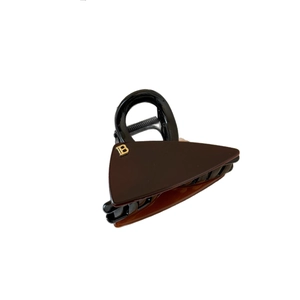 Triangle acetate hair claw clip in dark brown with gold B letter logo for women