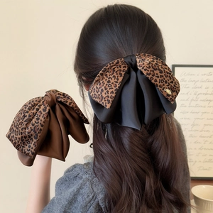 Elegante Fermaglio per Capelli con Fiocco Leopardato Francese Donna in Raso a Doppio Strato Accessori Moda Capelli
