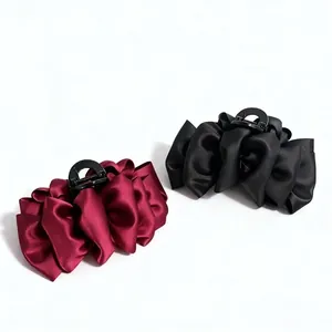 Large Satin Cloud Pleated Hair Claw Clip Vintage Elegant Bubble Shark Hairpin For Women Thick Hair Accessories Styling Tool