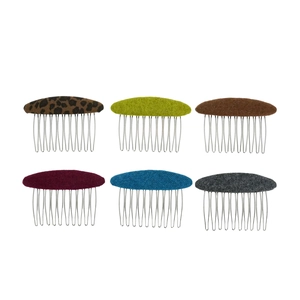 Pettine per Capelli in Feltro Ovale Minimalista Inserimento con Denti in Metallo Retro Accessorio Capelli Antiscivolo