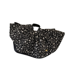 Korean style vintage black floral fabric shark hair claw clip with Love metal tag