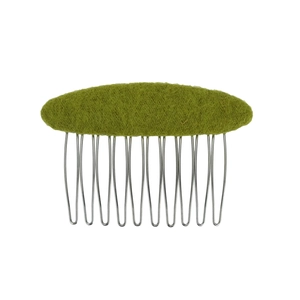 Pettine per capelli ovale in feltro di lana verde erba con 10 denti in metallo argentato