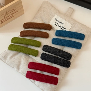 Set of 10 colorful woolen flocking hair clips in 5 autumn vintage colors for women