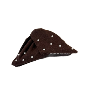 Brown felt triangle hair claw clip with pearl accents for elegant updos styling