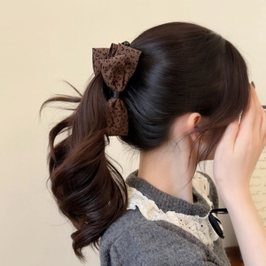 Elegant leopard print bow banana hair clip for women ponytail styling accessory