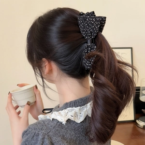 Classic black leopard print bow banana clip hair accessory for elegant ponytails