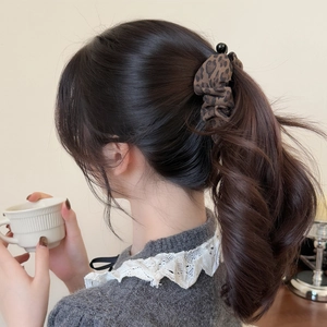 Korean style leopard print pleated banana clip hair accessory for ponytail hair styling