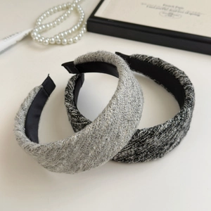 French style tweed and grey knit thick sponge headbands set for a small face look