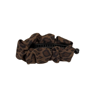 Leopard print fabric scrunchie banana hair clip for women with vintage ponytail hold