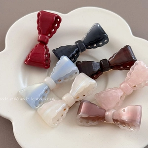 Vintage Acetate Bowknot Hair Clip Scalloped Lace Edge Duckbill Pin Sweet Korean Style Hair Accessory For Women Girls