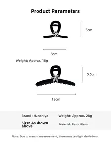 Detailed size parameters for black velvet snowflake rhinestone hair claw clips